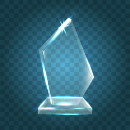 Clear glass award on blue background