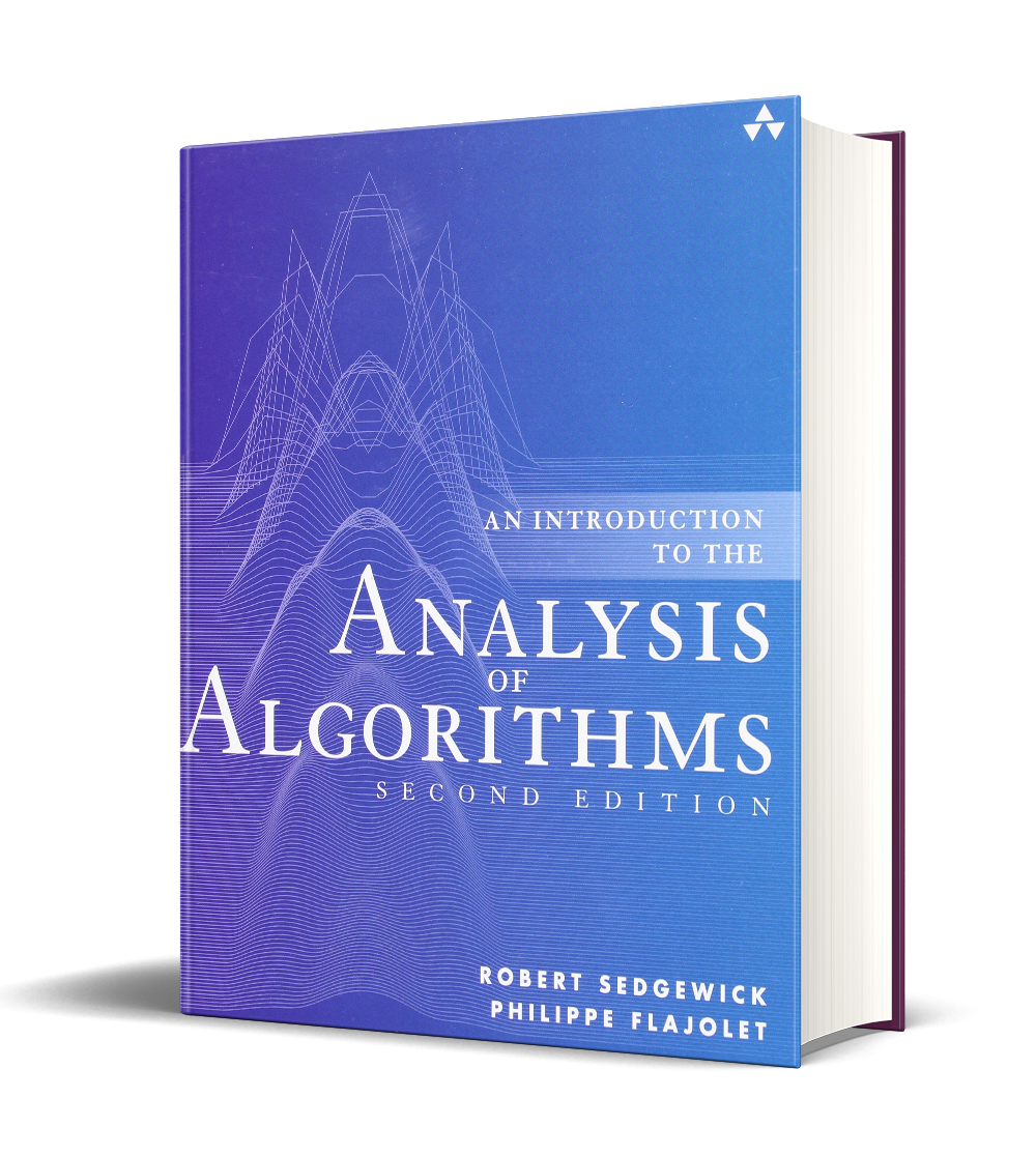 Purple book cover Analysis of Algorithms by Robert Sedgewick and Phillippe Flajolet